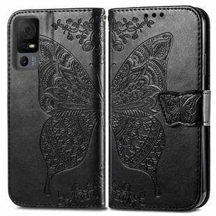 For TCL 40 XL Butterfly Love Flower Embossed Leather Phone Case(Black)