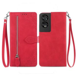 For TCL 40 NXTpaper 4G Embossed Flower Zipper Leather Phone Case(Red)