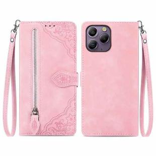 For Blackview A96 Embossed Flower Zipper Leather Phone Case(Pink)