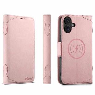 For iPhone 16 SUTENI J07 Multifunctional Horizontal Flip Magsafe Leather Phone Case(Pink)