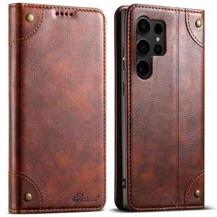 For Samsung Galaxy S22 Ultra 5G Suteni Baroque Calf Texture Buckle Wallet Leather Phone Case(Khaki)