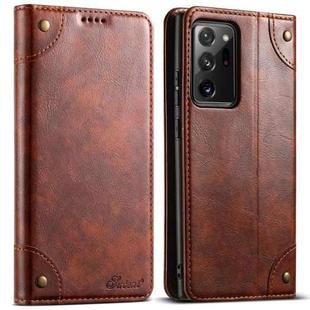 For Samsung Galaxy Note20 Ultra Suteni Baroque Calf Texture Buckle Wallet Leather Phone Case(Khaki)