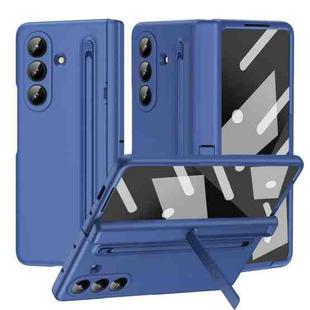 For Samsung Galaxy Z Fold7 5G Long Chi Grain Leather Shockproof Phone Case, No Pen(Blue)
