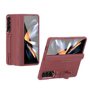 For Samsung Galaxy Z Fold4 Wristband Holder Grain Leather Folding Phone Case(Red)