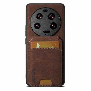 For Xiaomi 13 Ultra Suteni H02 Litchi Leather Card Wallet Stand Back Phone Case(Brown)
