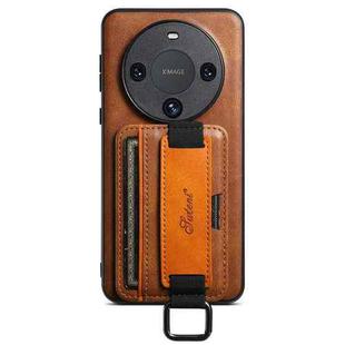 For Huawei Mate 60  Pro Suteni H13 Card Wallet Wrist Strap Holder PU Phone Case(Brown)