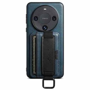 For Huawei Mate 60  Pro Suteni H13 Card Wallet Wrist Strap Holder PU Phone Case(Blue)