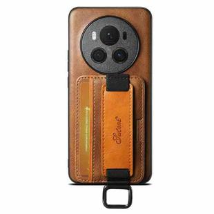 For Honor Magic6 Pro Suteni H13 Card Wallet Wrist Strap Holder PU Phone Case(Brown)