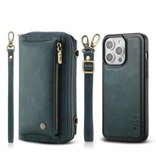 For iPhone 15 Pro Max Crossbody Multi-functional Zipper Wallet Leather Phone Case(Green)