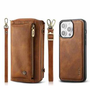 For iPhone 15 Pro Crossbody Multi-functional Zipper Wallet Leather Phone Case(Brown)