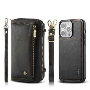For iPhone 15 Pro Crossbody Multi-functional Zipper Wallet Leather Phone Case(Black)