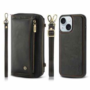 For iPhone 15 Plus Crossbody Multi-functional Zipper Wallet Leather Phone Case(Black)