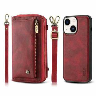 For iPhone 14 Plus Crossbody Multi-functional Zipper Wallet Leather Phone Case(Red)