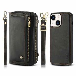 For iPhone 14 Plus Crossbody Multi-functional Zipper Wallet Leather Phone Case(Black)