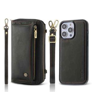 For iPhone 14 Pro Max Crossbody Multi-functional Zipper Wallet Leather Phone Case(Black)