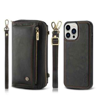 For iPhone 13 Pro Max Crossbody Multi-functional Zipper Wallet Leather Phone Case(Black)