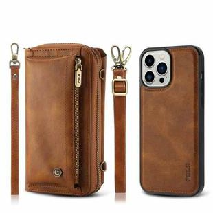 For iPhone 13 Pro Crossbody Multi-functional Zipper Wallet Leather Phone Case(Brown)