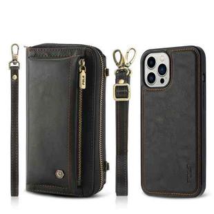 For iPhone 12 Pro Max Crossbody Multi-functional Zipper Wallet Leather Phone Case(Black)