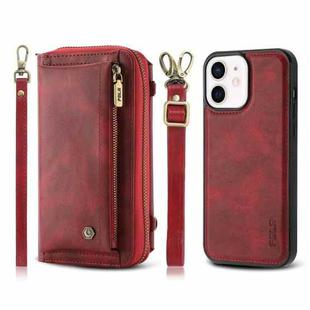 For iPhone 12 Crossbody Multi-functional Zipper Wallet Leather Phone Case(Red)