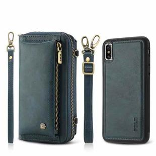 For iPhone XS Max Crossbody Multi-functional Zipper Wallet Leather Phone Case(Green)