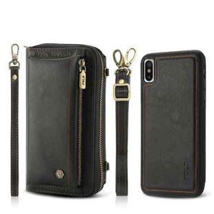For iPhone XS Max Crossbody Multi-functional Zipper Wallet Leather Phone Case(Black)