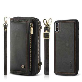 For iPhone X Crossbody Multi-functional Zipper Wallet Leather Phone Case(Black)