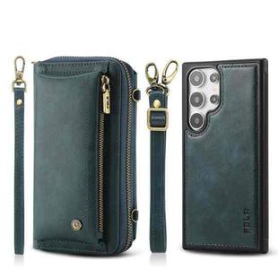 For Samsung Galaxy S24 Ultra 5G Crossbody Multi-functional Zipper Wallet Leather Phone Case(Green)