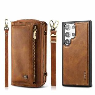 For Samsung Galaxy S24 Ultra 5G Crossbody Multi-functional Zipper Wallet Leather Phone Case(Brown)