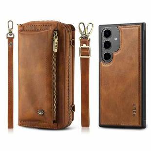 For Samsung Galaxy S24+ 5G Crossbody Multi-functional Zipper Wallet Leather Phone Case(Brown)