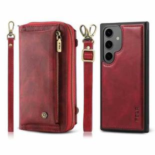 For Samsung Galaxy S24+ 5G Crossbody Multi-functional Zipper Wallet Leather Phone Case(Red)