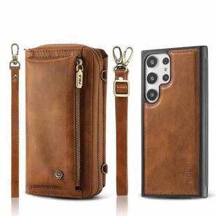 For Samsung Galaxy S23 Ultra 5G Crossbody Multi-functional Zipper Wallet Leather Phone Case(Brown)