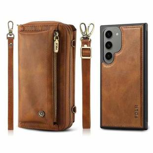 For Samsung Galaxy S23+ 5G Crossbody Multi-functional Zipper Wallet Leather Phone Case(Brown)
