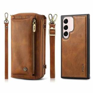 For Samsung Galaxy S22 5G Crossbody Multi-functional Zipper Wallet Leather Phone Case(Brown)