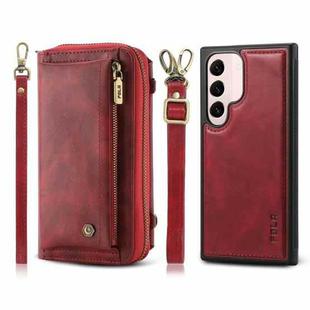 For Samsung Galaxy S22 5G Crossbody Multi-functional Zipper Wallet Leather Phone Case(Red)