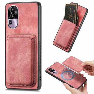 For OPPO Reno10 Pro+ Retro Leather Card Bag Magnetic Phone Case(Pink)