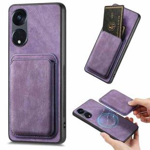 For OPPO Reno8 T 5G Retro Leather Card Bag Magnetic Phone Case(Purple)