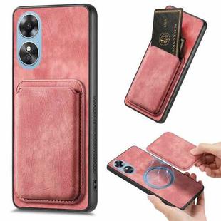 For OPPO A17 Retro Leather Card Bag Magnetic Phone Case(Pink)