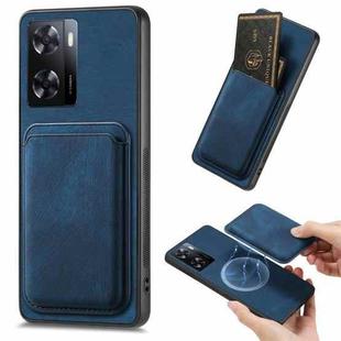 For OPPO A57 4G Retro Leather Card Bag Magnetic Phone Case(Blue)