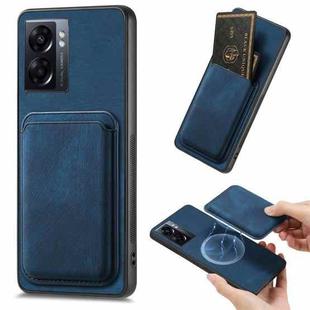 For OPPO A57 5G Retro Leather Card Bag Magnetic Phone Case(Blue)