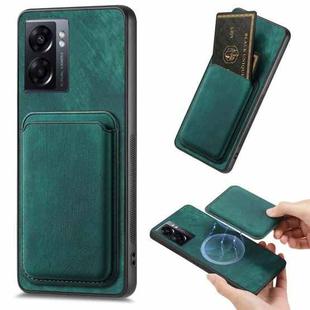 For OPPO A57 5G Retro Leather Card Bag Magnetic Phone Case(Green)