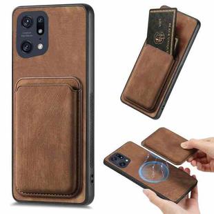 For OPPO Find X5 Pro Retro Leather Card Bag Magnetic Phone Case(Brown)