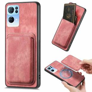 For OPPO Reno7 Pro 5G Retro Leather Card Bag Magnetic Phone Case(Pink)