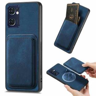 For OPPO Reno7 5G Retro Leather Card Bag Magnetic Phone Case(Blue)