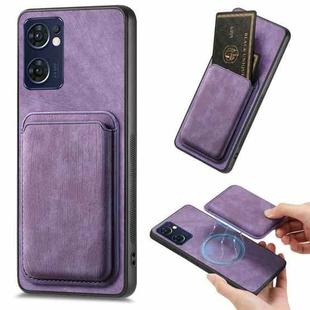 For OPPO Reno7 5G Retro Leather Card Bag Magnetic Phone Case(Purple)