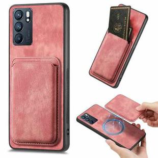 For OPPO Reno6 5G Retro Leather Card Bag Magnetic Phone Case(Pink)