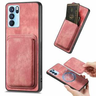 For OPPO Reno6 Pro 5G Retro Leather Card Bag Magnetic Phone Case(Pink)