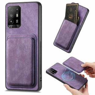 For OPPO F19 Pro+ Retro Leather Card Bag Magnetic Phone Case(Purple)