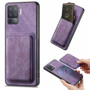 For OPPO F19 Pro Retro Leather Card Bag Magnetic Phone Case(Purple)