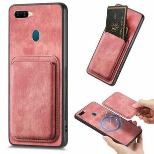 For OPPO A7/A12 Retro Leather Card Bag Magnetic Phone Case(Pink)