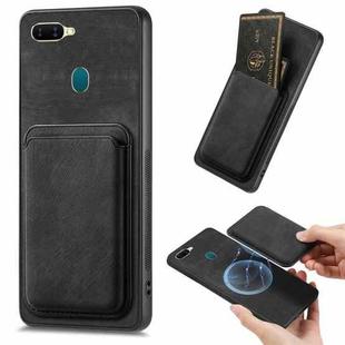 For OPPO A7/A12 Retro Leather Card Bag Magnetic Phone Case(Black)